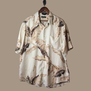 Nautica Button Down Shirt with Leaf Print Size XL 100% Silk